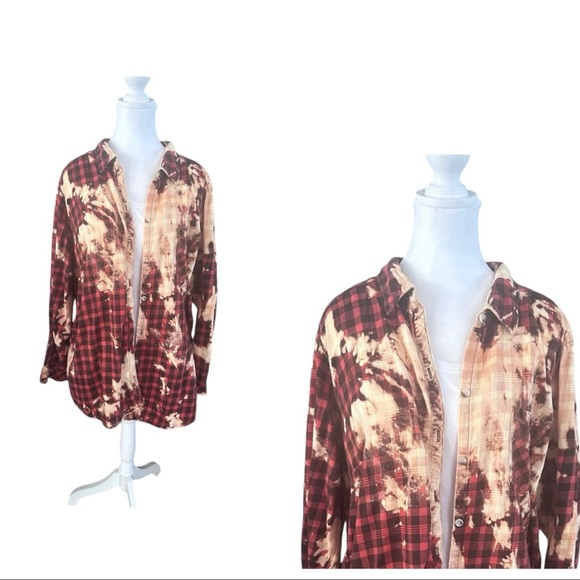 Upcycled Bleached‎ Flannel Shirt Womens 2X (F5) - Picture 1 of 6